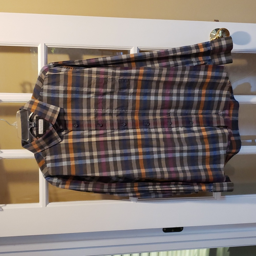 Alex Cannon Men's Plaid Shirt - Gray W/ Blue, Orange, Purple Size: L